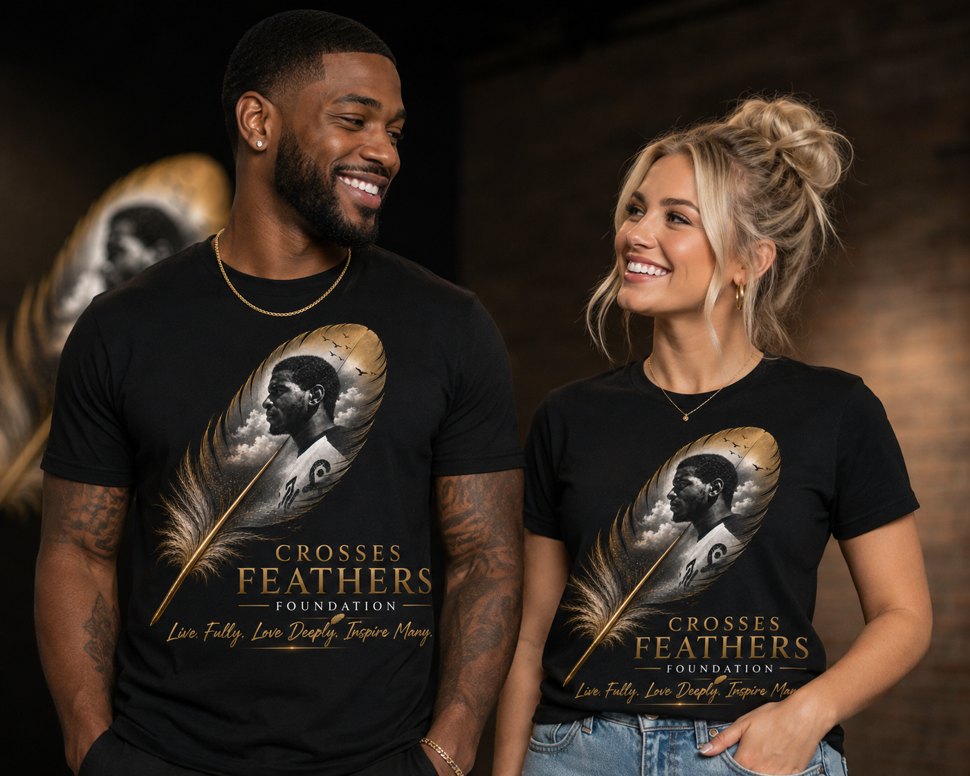 Supporters wearing Crosses Feathers Foundation merchandise